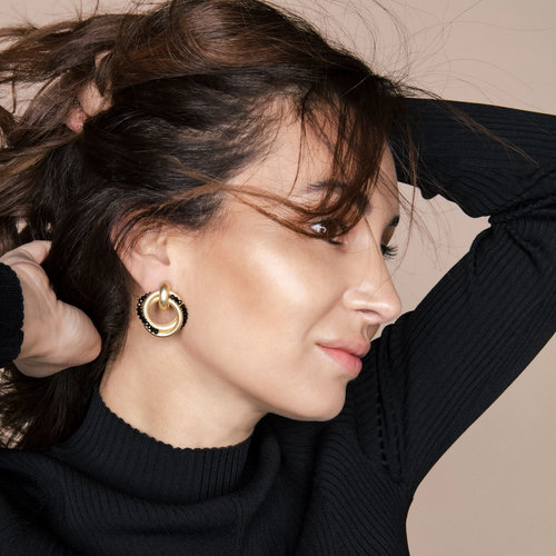 Bouchra collection Round Black & Gold Earrings
