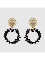 Bouchra collection Round Vintage Black & Gold Earrings