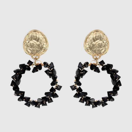 Bouchra collection Round Vintage Black & Gold Earrings