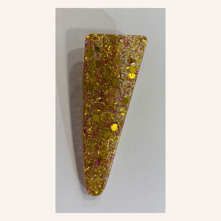 Triangular hair clip - Goud glitter met roze sprinkles
