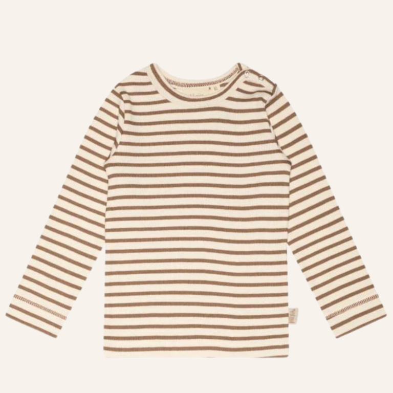 Petit Piao T-shirt L/S modal striped - Walnut brown