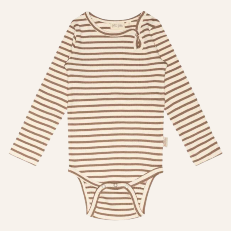 Petit Piao Body L/S modal striped - Walnut brown