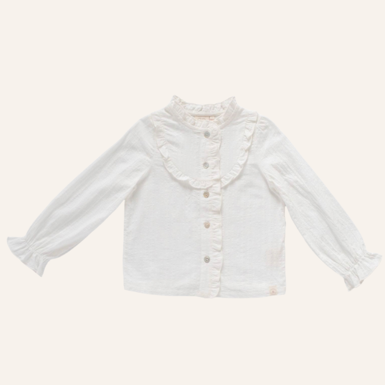 Navy Natural Navy Natural ruffle blouse - White embroidery