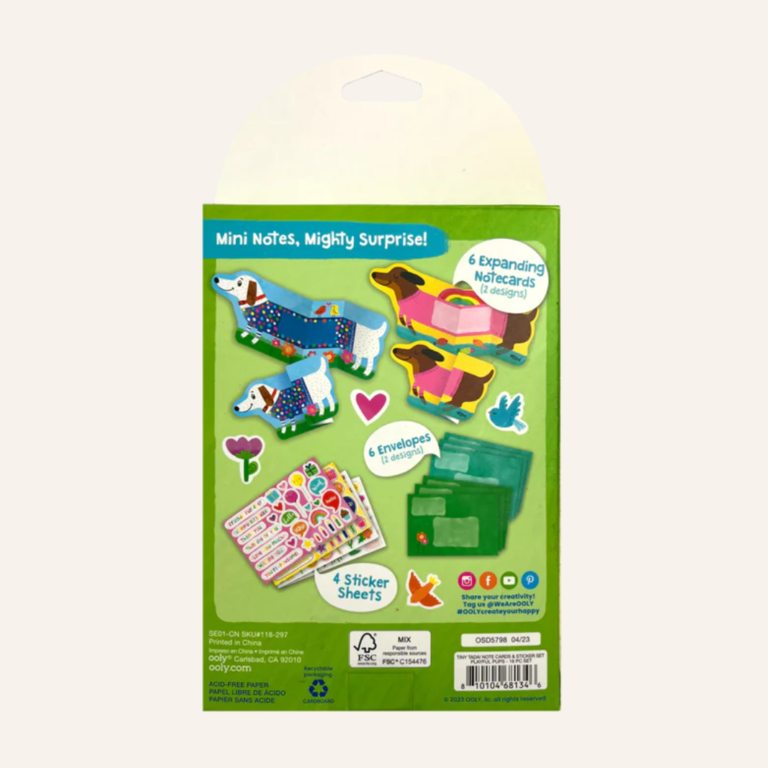 OOLY Tiny Tadas Note card & Sticker kit - Playful pups