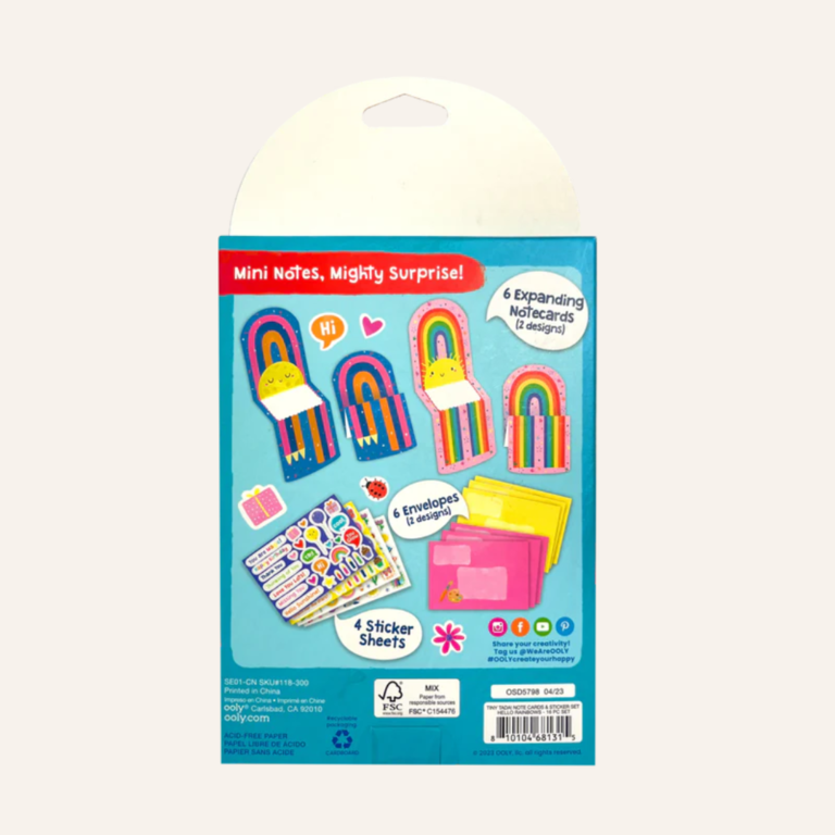 OOLY Tiny Tadas Note card & Sticker kit - Hello rainbows