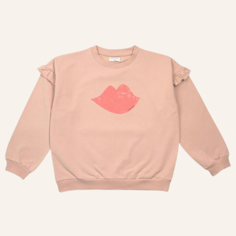 Petit Blush Petit Blush ruffle sweater "KISS" - Brazilian sand