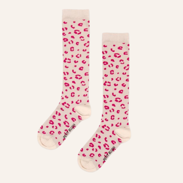 Petit Blush Petit Blush Knee socks Leopard - Berry red