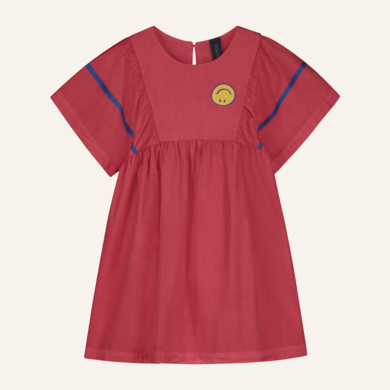 Bonmot Dress sleeve stripes smiley - Red