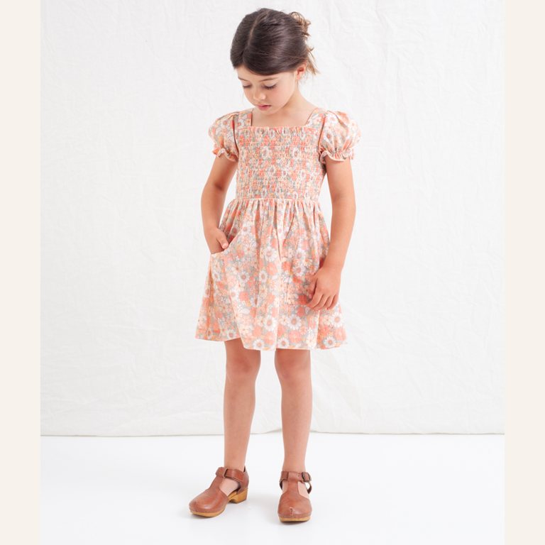 Tocoto Vintage Girls floral honeycomb dress - Pink