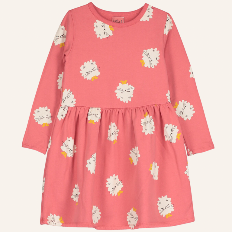 Lötiekids Lötiekids Dress waist seam Kitten in boots - Coral