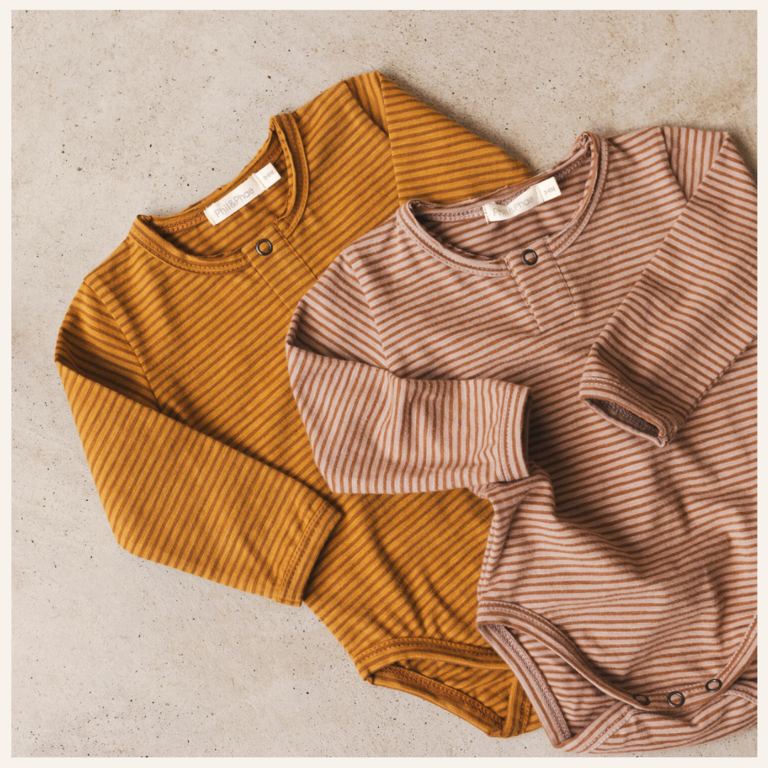 Phil&Phae Phil&Phae Henley body L/S stripes - Ochre gold