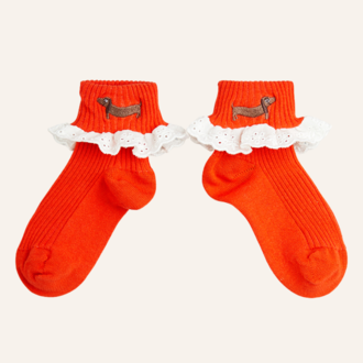 Mini Rodini Dog lace socks - Red Mini Rodini Dog lace socks - Red