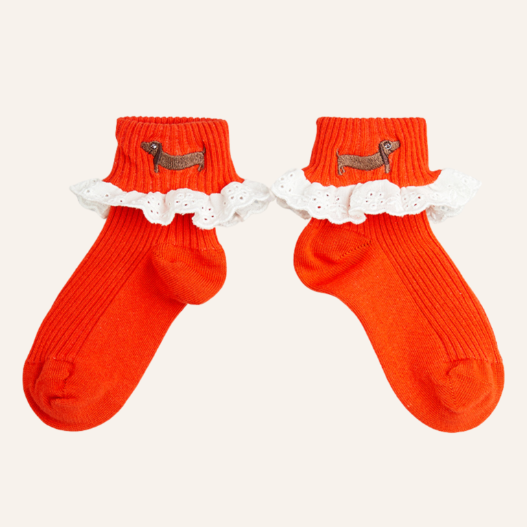 Mini Rodini Dog lace socks - Red