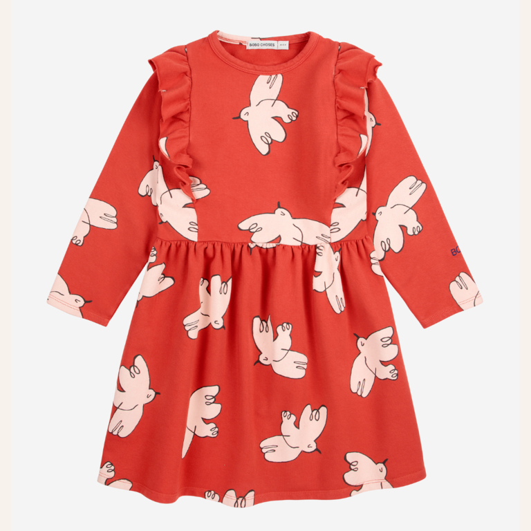 Bobo Choses Freedom Bird all over ruffle dress