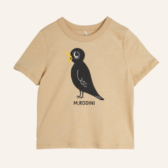 Mini Rodini Mini Rodini Blackbird Sp Ss Tee - Beige Mini Rodini Mini Rodini Blackbird Sp Ss Tee - Beige