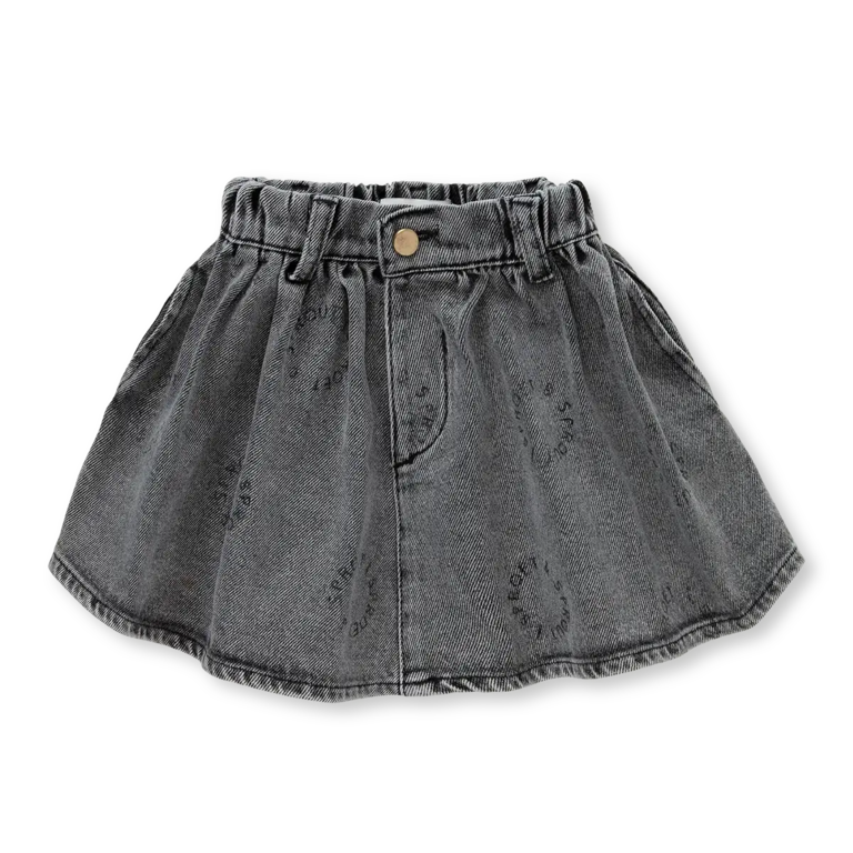 Sproet & Sprout Sproet & Sprout Denim Skirt Sproet Print - Washed Black