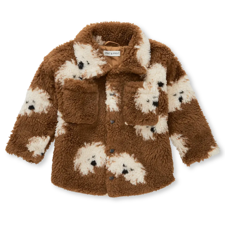 Sproet & Sprout Sproet & Sprout Teddy Shirt Jacket Dog Print - Mocca