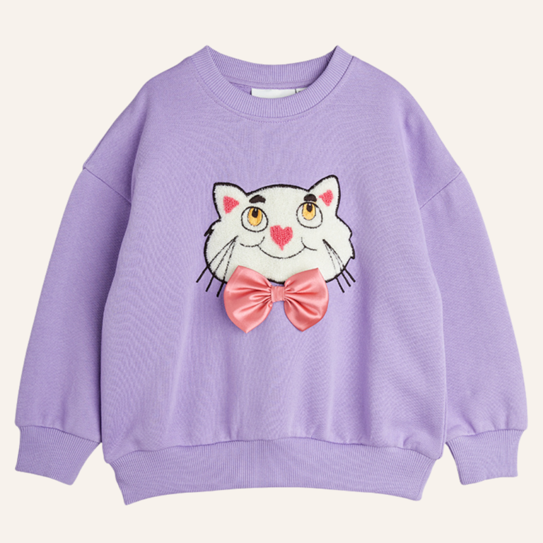 Mini Rodini Mini Rodini Cat with bowtie chenille sweatshirt