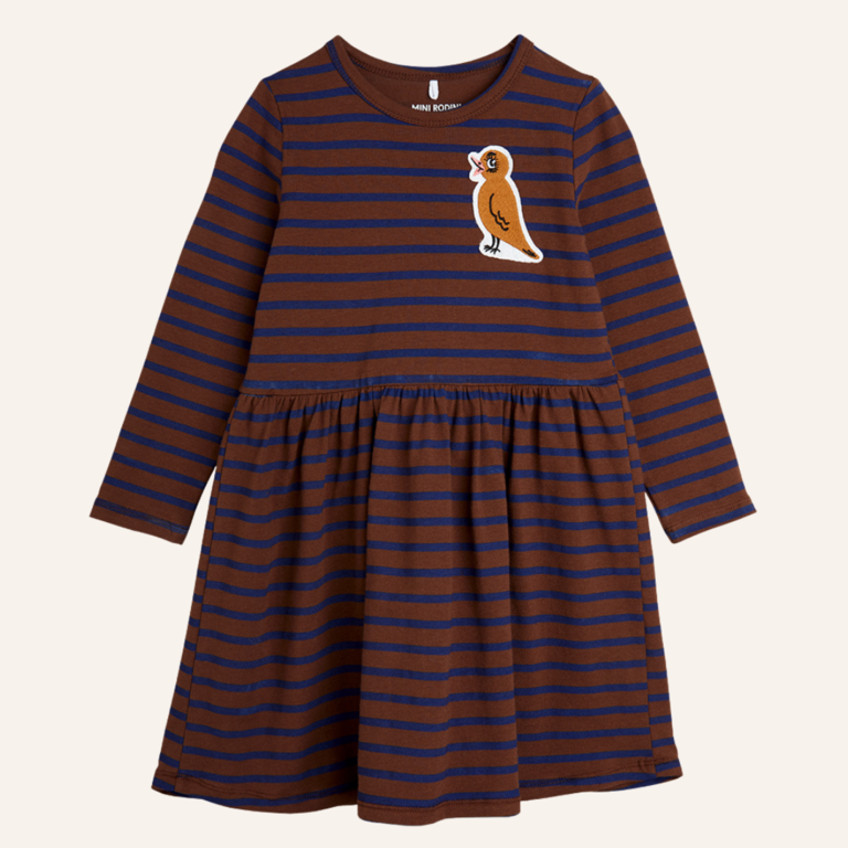 Mini Rodini Mini Rodini Stripe bird patch LS dress