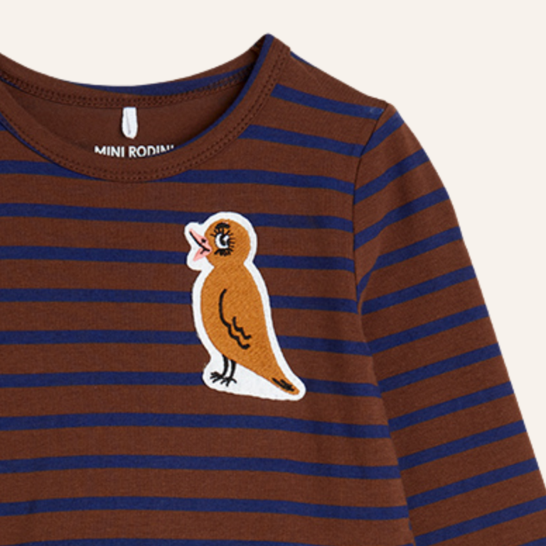 Mini Rodini Mini Rodini Stripe bird patch LS dress