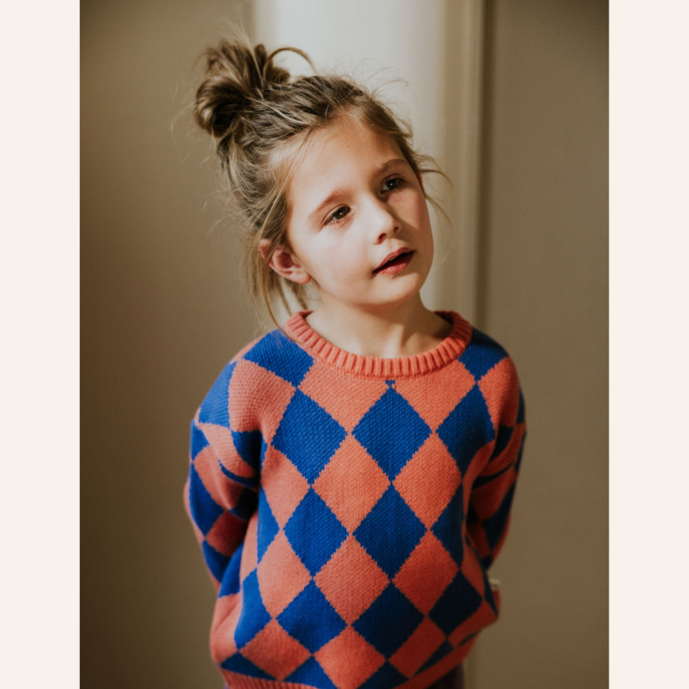 Yuki Yuki Checkered Knitted Sweater - Cobalt