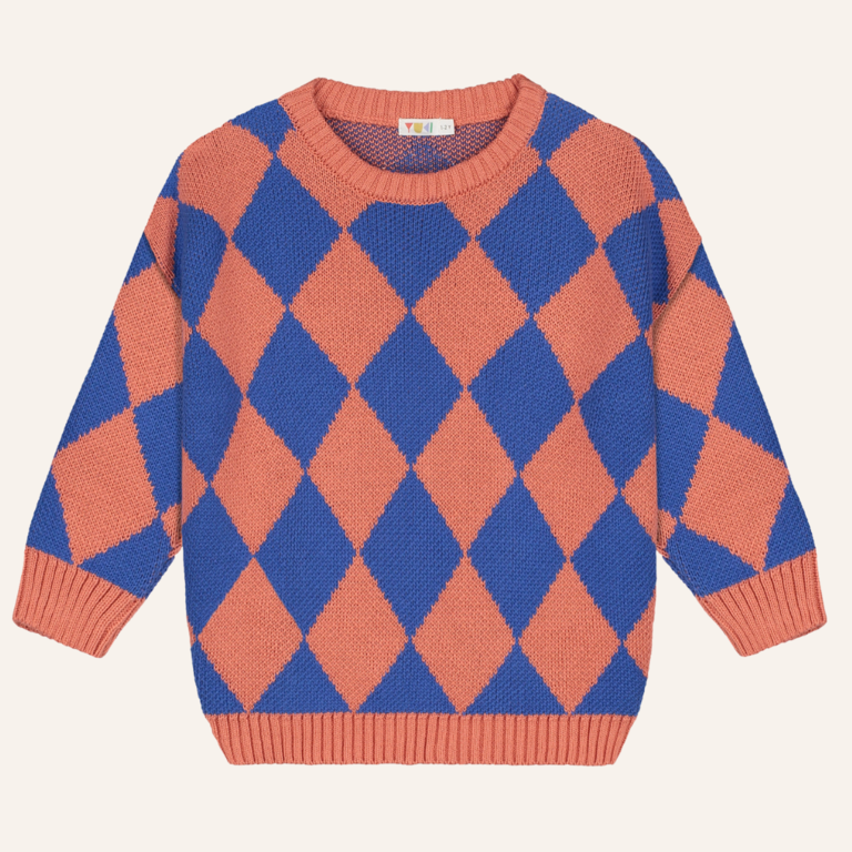 Yuki Yuki Checkered Knitted Sweater - Cobalt