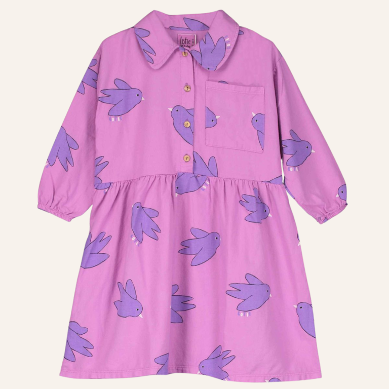 Lötiekids Lötiekids Woven Bloused Dress Flowing Birds - Fucsia