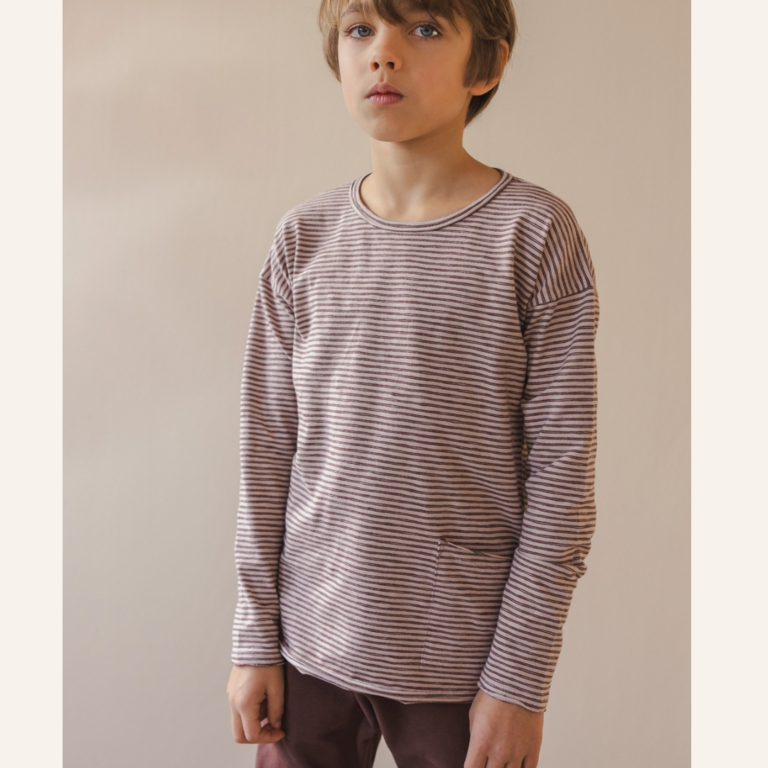 Phil&Phae Phil&Phae Drop shoulder top LS stripes - Chocolate
