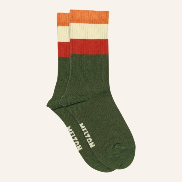 Melton Melton Wide stripes socks - Elm green