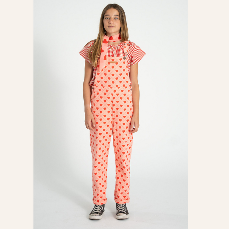 Piupiuchick Piupiuchick Dungaree | Pink/red hearts allover