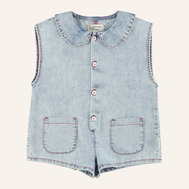 Piupiuchick Piupiuchick Short jumpsuit | Blue light denim w/ apple