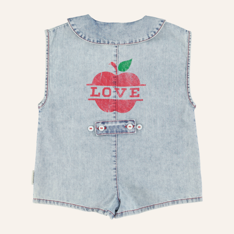 Piupiuchick Piupiuchick Short jumpsuit | Blue light denim w/ apple