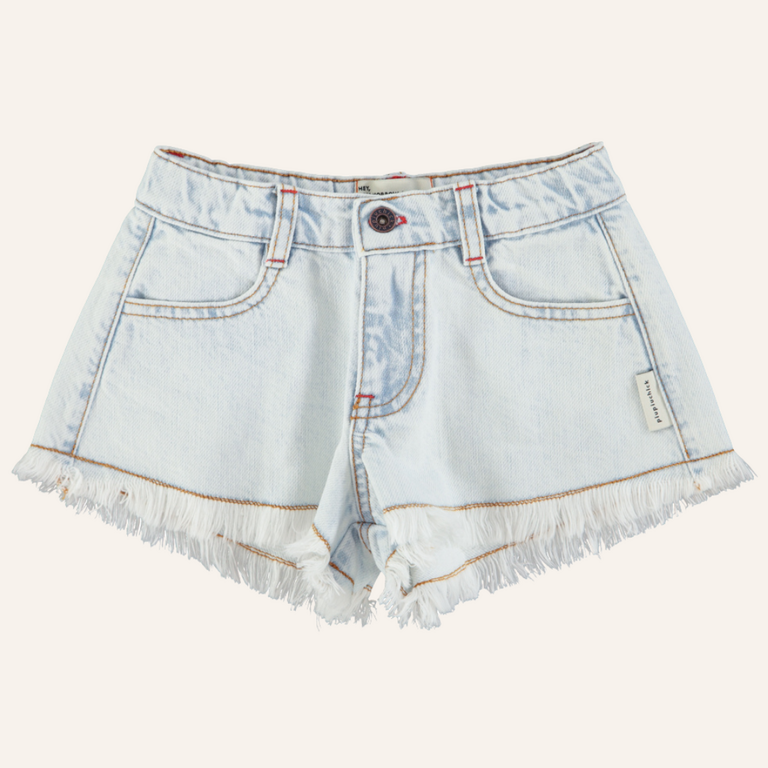 Piupiuchick Piupiuchick Short w/ fringe | Washed light blue denim