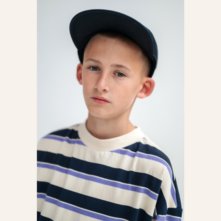 Repose AMS Repose AMS Boxy tee - Cream teal glacier stripe