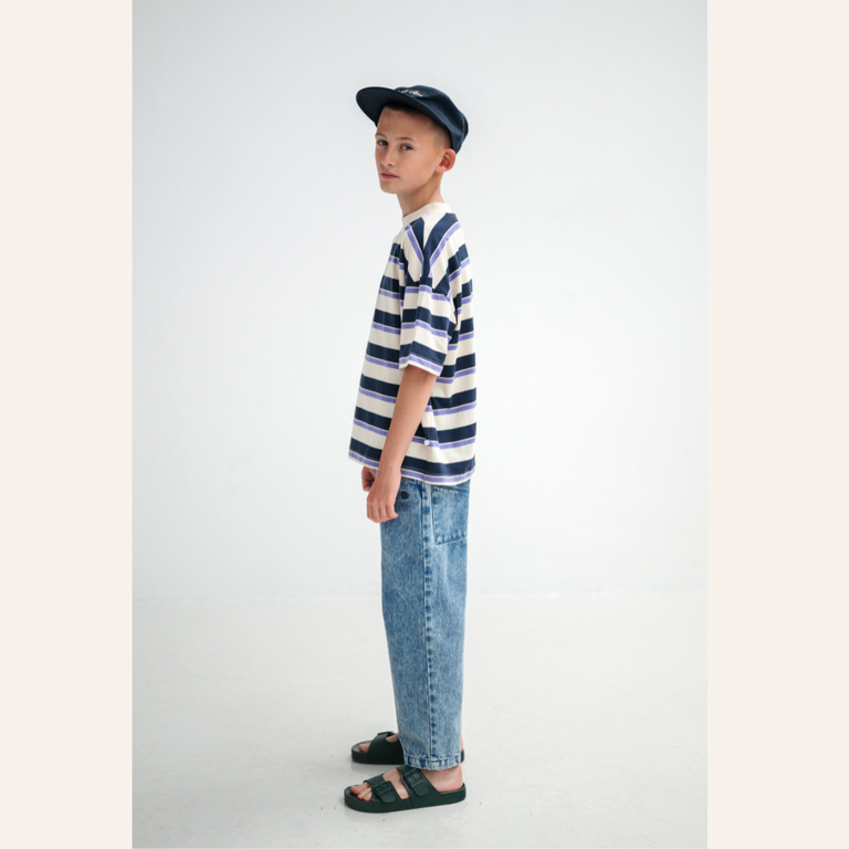 Repose AMS Repose AMS Boxy tee - Cream teal glacier stripe