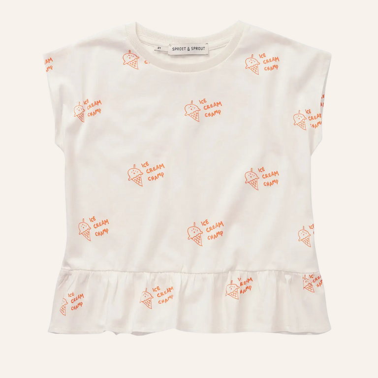 Sproet & Sprout Sproet&Sprout Peplum T-shirt ice cream print - Off white