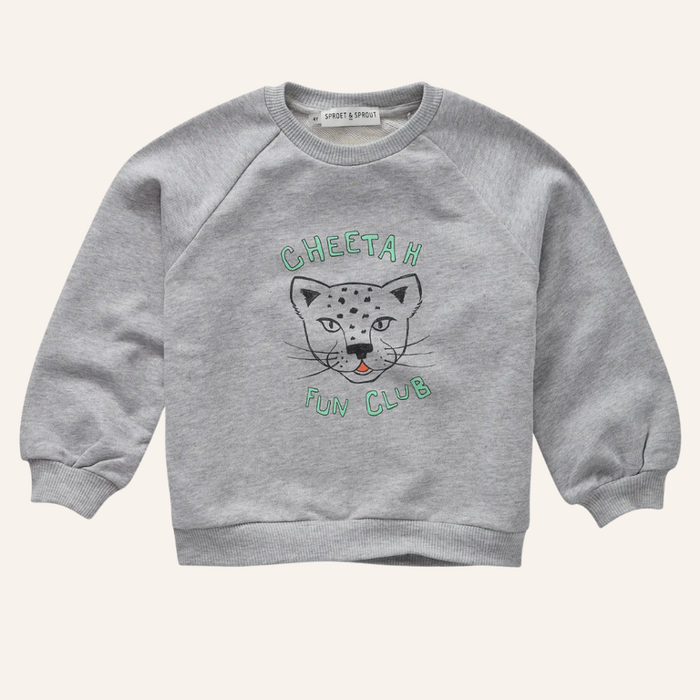 Sproet & Sprout Sproet & Sprout Baby Raglan Sweatshirt Cheetah  - Grey Melee