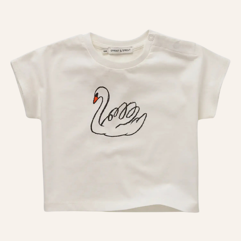 Sproet & Sprout Sproet & Sprout Baby T-shirt Swan -  Off White