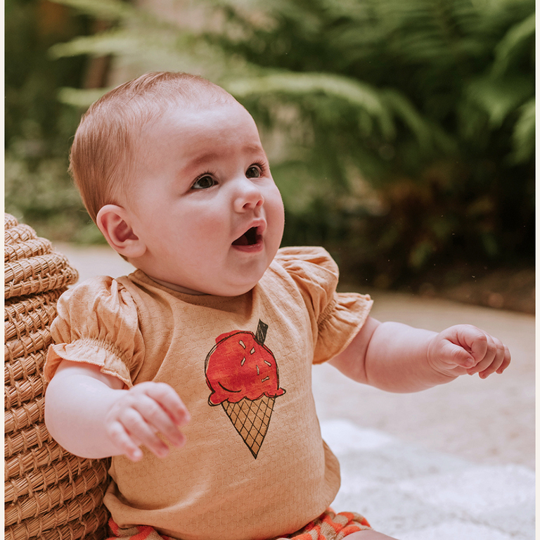 Sproet & Sprout Sproet & Sprout Baby Romper Balloon Sleeve  - Sand