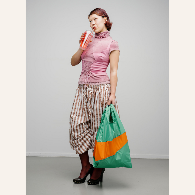 Susan Bijl Susan Bijl The New Shopping Bag | Holly Green & Orange Large