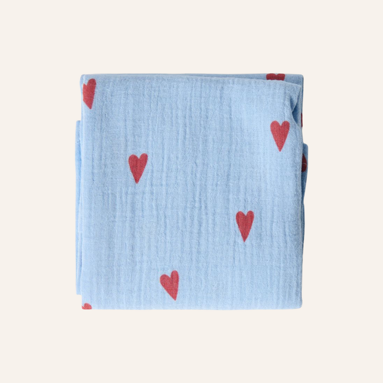 Studio Noos Studio Noos Swaddle Print Medium | Light Blue Hearts