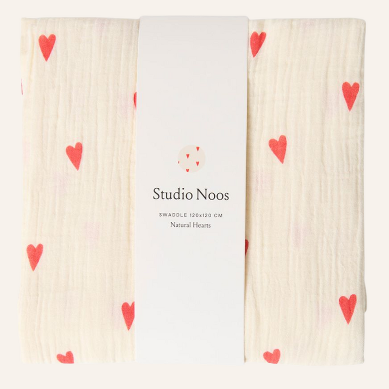 Studio Noos Studio Noos Swaddle Print Large | Ecru Hearts