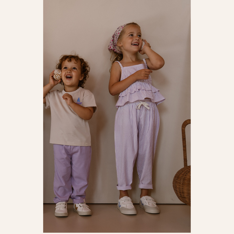 Navy Natural Navy Natural Loe Ruffle Top | Lila stripe