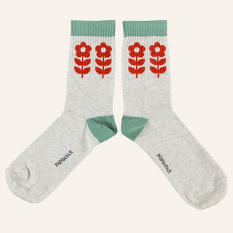 Piupiuchick Piupiuchick socks -Light grey/red flowers