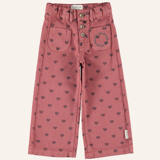 Piupiuchick Piupiuchick Flare trouser - Pink/black hearts