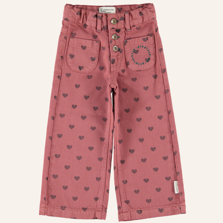 Piupiuchick Piupiuchick Flare trouser - Pink/black hearts