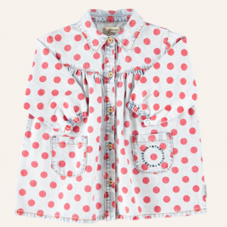Piupiuchick Piupiuchick Short dress - Light blue denim red dots