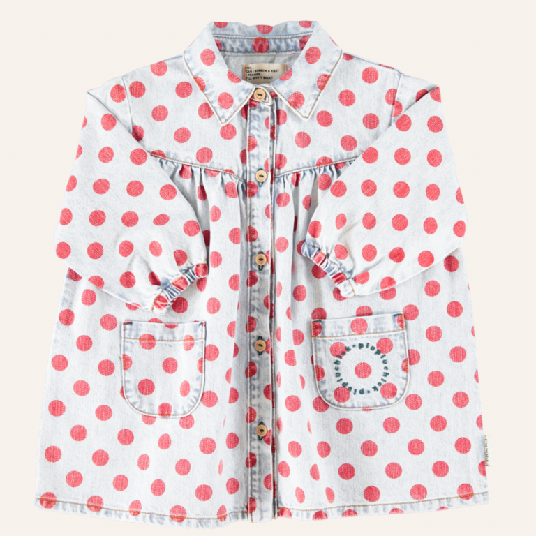 Piupiuchick Piupiuchick Short dress - Light blue denim red dots
