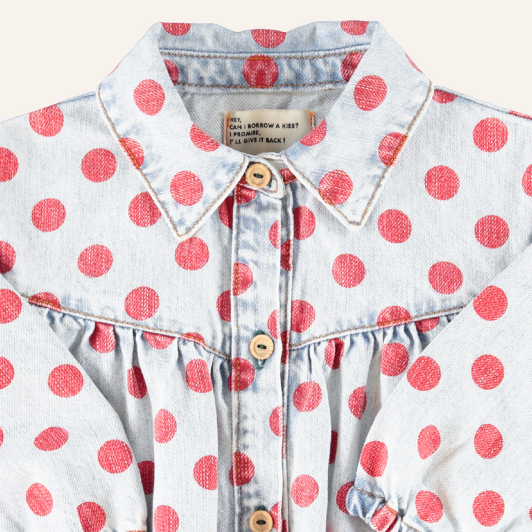 Piupiuchick Piupiuchick Short dress - Light blue denim red dots