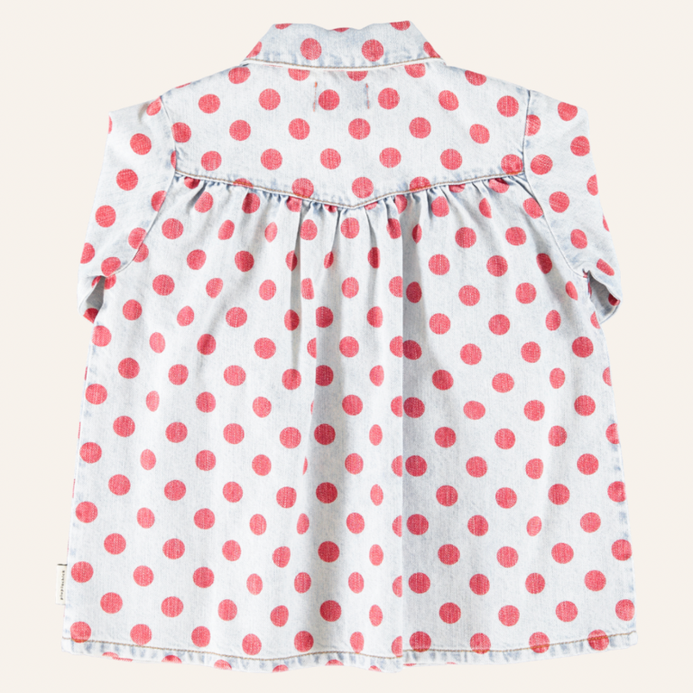 Piupiuchick Piupiuchick Short dress - Light blue denim red dots